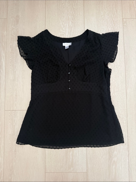 LOFT Tops - LOFT Black Swiss Dot V-Neck Button Blouse